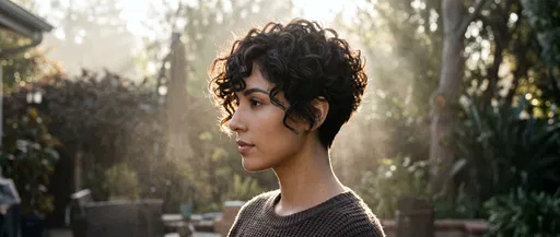 Woman With Curly Pixie Cut Outdoors