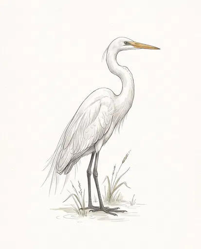 Botanical Line Art of Great Egret