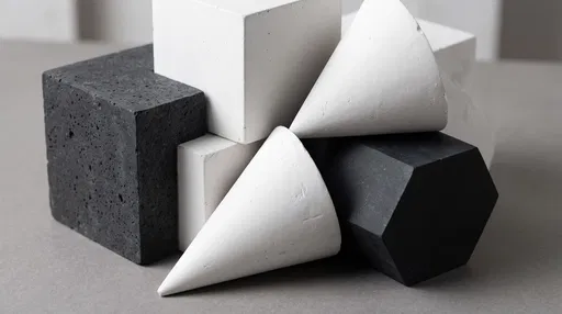 Black Basalt and White Plaster Geometric Solids