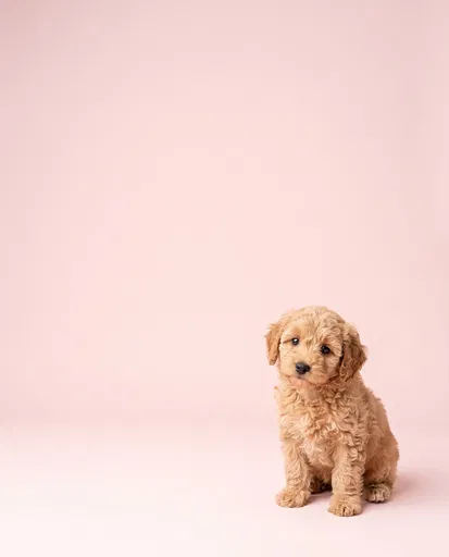 Apricot Labradoodle Puppy on Pink Backdrop