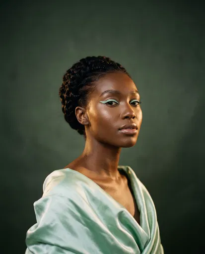 Editorial Portrait of Woman in Mint Silk