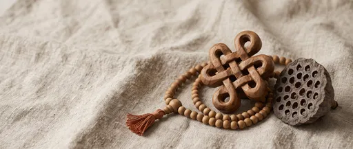 Wooden Knot, Mala Beads, and Lotus Pod