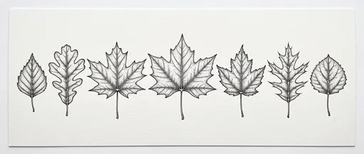 Seven Stippled Ink Fall Leaves Illustration