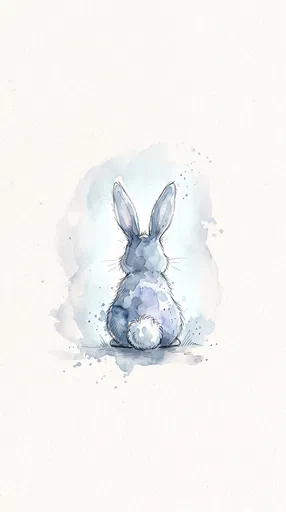 Watercolor Blue Rabbit From Behind