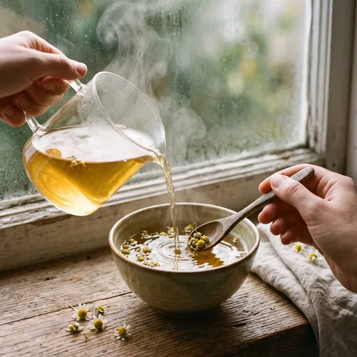 Pouring Chamomile Tea by Morning Window