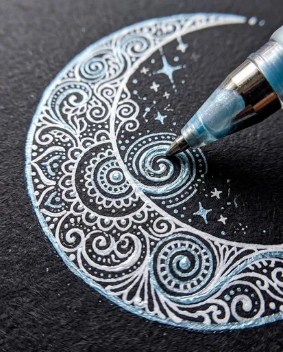 Macro Gel Pen Crescent Moon Drawing