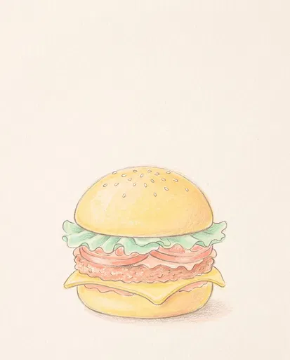 Pastel Colored Pencil Hamburger Illustration