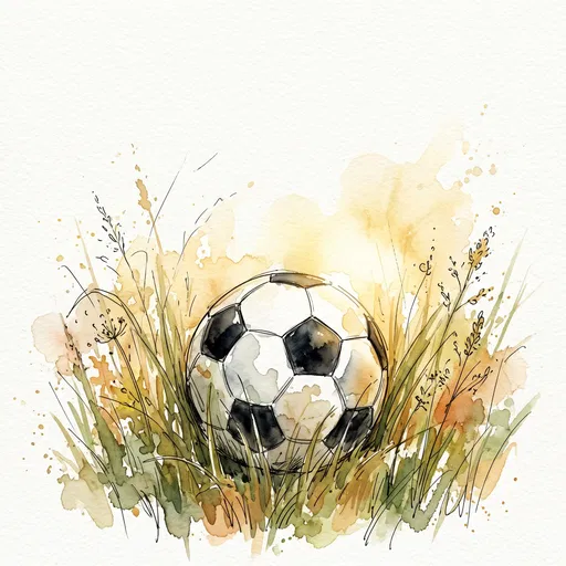 Watercolor Soccer Ball in Tall Grass
