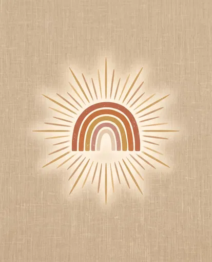 Retro Boho Rainbow and Sunburst Illustration