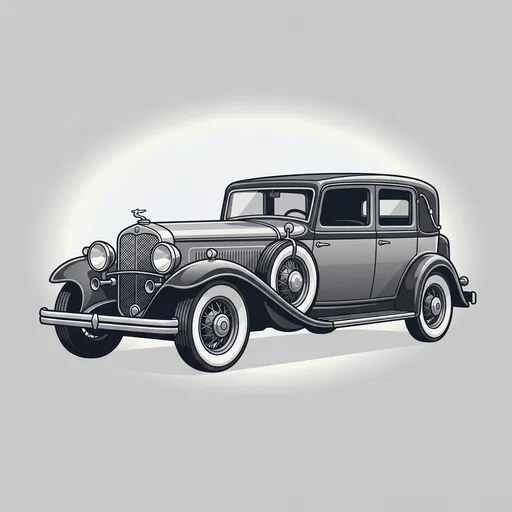 Monochrome 1930s Vintage Luxury Car Illustration