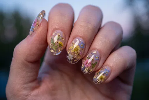 Clear Floral Encapsulated Manicure