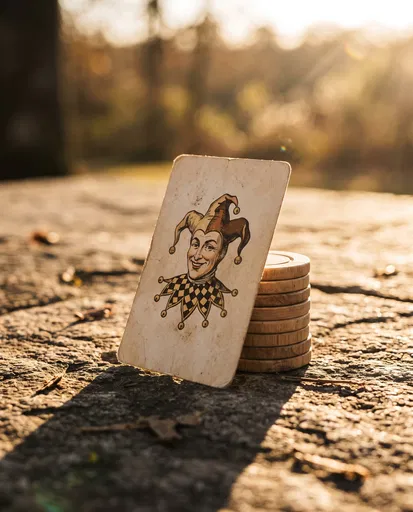 Vintage Joker Card and Wooden Chips