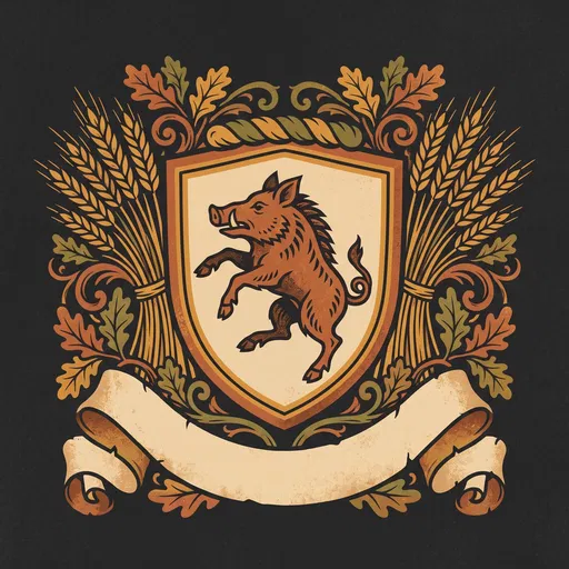Rustic Boar Family Crest Illustration