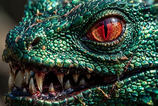 Close-Up of Emerald Reptilian Monster Face