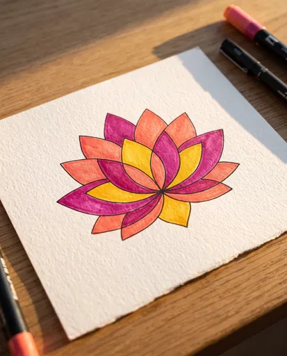 Colorful Marker Lotus Drawing on Paper