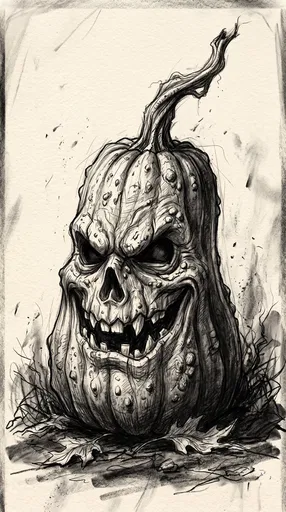Charcoal Sketch of Scary Halloween Pumpkin