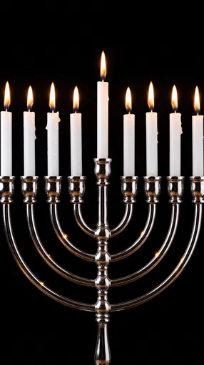 Chrome Hanukkah Menorah With Lit Candles