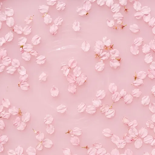 Pink Cherry Blossom Petals on Milky Water