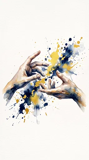 Watercolor Hands Gesturing with Indigo Gold Splashes