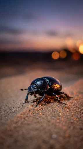 Glossy Black Scarab Beetle on Desert Sand