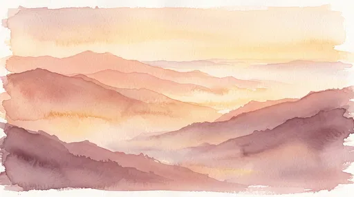 Watercolor Peach and Mauve Mountain Landscape