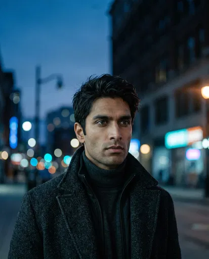 Portrait of Man on Evening Street
