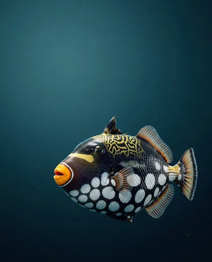 Clown Triggerfish on Dark Turquoise Background