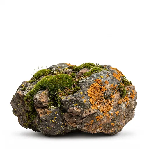 Rugged Boulder with Moss and Orange Lichen