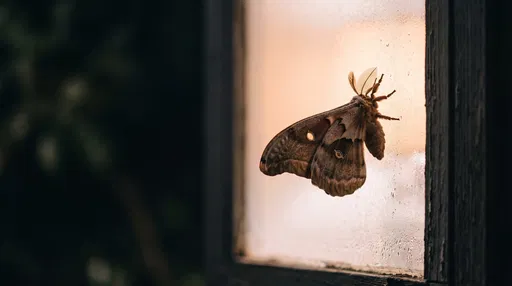 Polyphemus Moth on Illuminated Frosted Window