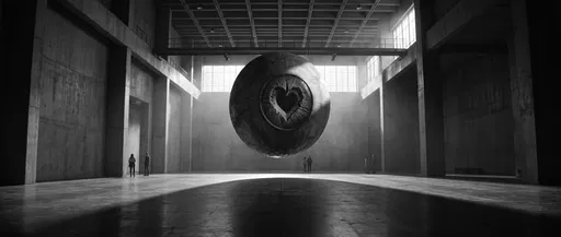 Giant Floating Heart Eyeball Sculpture in Gallery