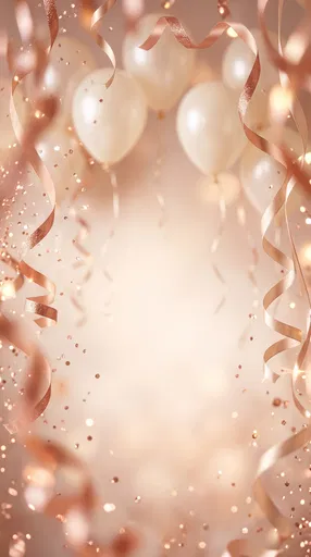 Rose Gold Ribbons and Balloons Background