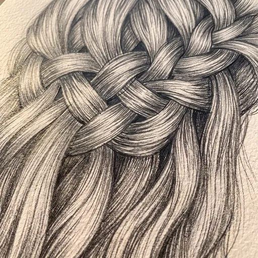 Graphite Drawing of Intricate Braided Hair