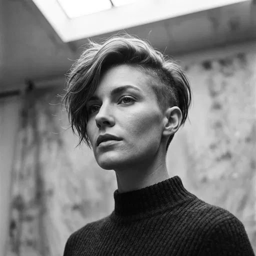 Monochrome Portrait of Woman with Undercut Pixie