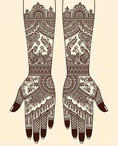 Symmetrical Bridal Mehndi Hands Illustration