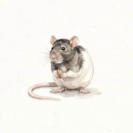 Watercolor Illustration of a Hooded Rat