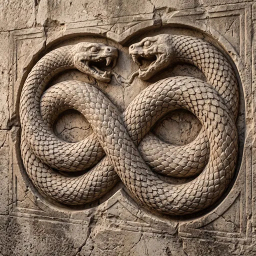 Ancient Carved Stone Two-Headed Serpent Relief