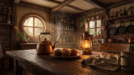 Cozy Rustic Cottage Kitchen at Dawn