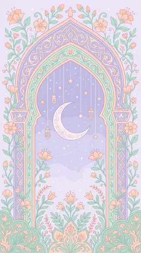 Pastel Islamic Arch With Crescent Moon