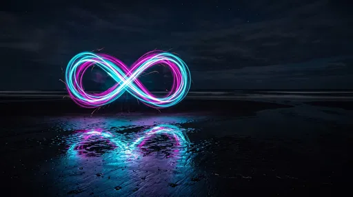 Neon Infinity Light Painting on Night Beach