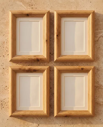 Four Oak Picture Frames on Travertine Stone