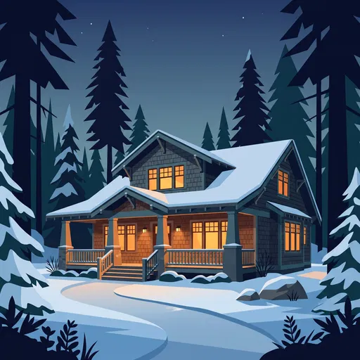Cozy Craftsman House in Snowy Forest