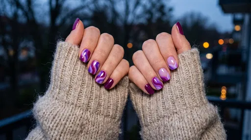 Purple Swirl Nail Art in Knit Sweater