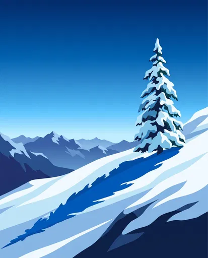 Lone Snowy Pine on Alpine Slope