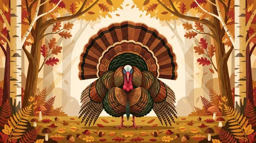 Symmetrical Autumn Wild Turkey Illustration