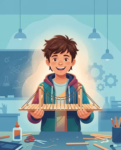 Boy Holding Popsicle Stick Bridge Model
