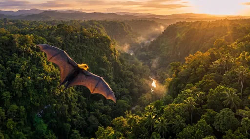 Flying Fox Soaring Over Rainforest Canyon