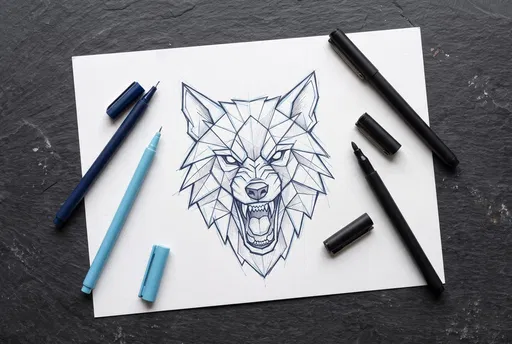 Geometric Werewolf Sketch Flat Lay
