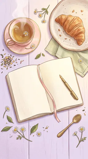Pastel Flat Lay of Tea and Journal