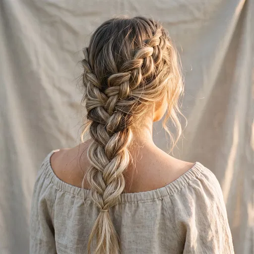 Woman With Blonde Balayage Dutch Braid
