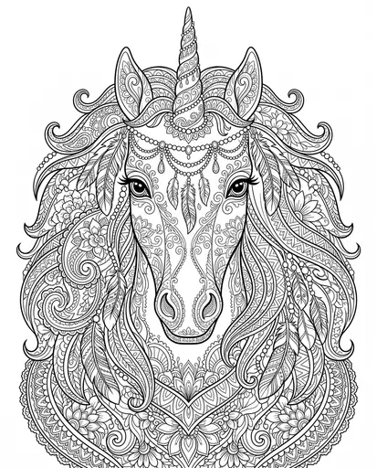 Ornate Zentangle Unicorn Coloring Page